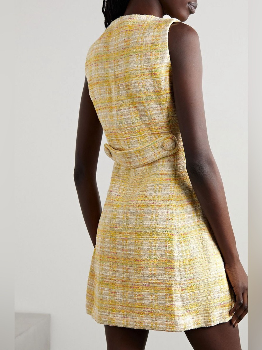 Lisa Marie Fernandez Checked Cotton-Blend Tweed Mini Dress in Lemon Tweed